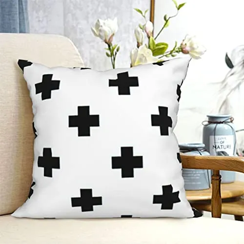 Housse de coussin carrée avec fermeture éclair invisible Motif croix suisse Noir/blanc 45,7 x 45,7 cm
