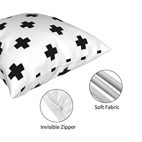 Housse de coussin carrée avec fermeture éclair invisible Motif croix suisse Noir/blanc 45,7 x 45,7 cm