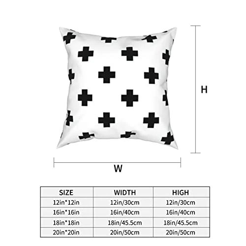 Housse de coussin carrée avec fermeture éclair invisible Motif croix suisse Noir/blanc 45,7 x 45,7 cm