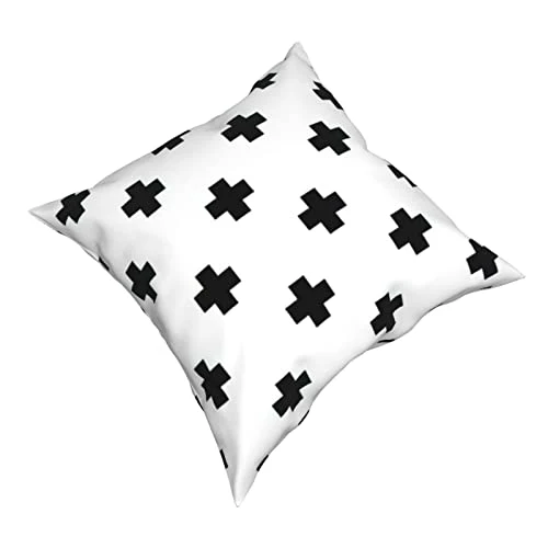 Housse de coussin carrée avec fermeture éclair invisible Motif croix suisse Noir/blanc 45,7 x 45,7 cm