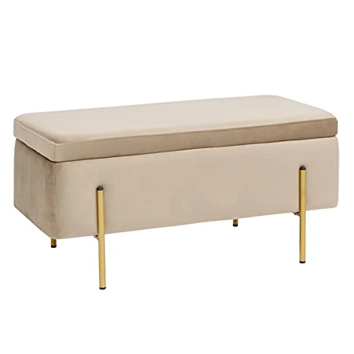 Baroni Home Home Coffre Pliant, Banc de Rangement, Pouf Repose-Pieds Velours Couleur Mesures 80X40X40 cm, Taupe