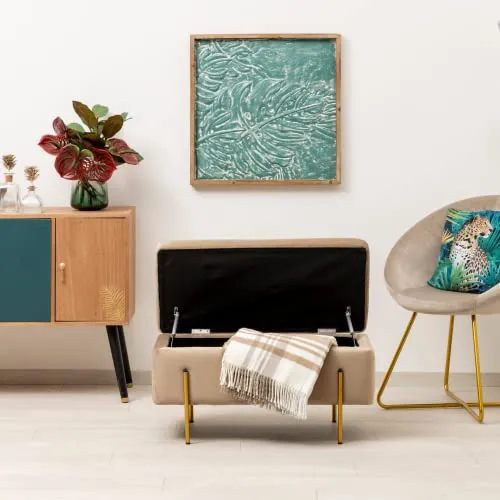 Baroni Home Home Coffre Pliant, Banc de Rangement, Pouf Repose-Pieds Velours Couleur Mesures 80X40X40 cm, Taupe