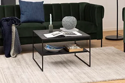 Marque Amazon - Movian Table basse avec étagère, plateau effet marbre, base en métal noir, 70 x 70 x 45 cm