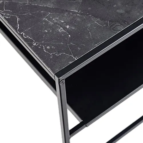 Marque Amazon - Movian Table basse avec étagère, plateau effet marbre, base en métal noir, 70 x 70 x 45 cm