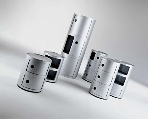 Kartell Componibili, Conteneur 2 éléments, Argent Mat, Base Ronde