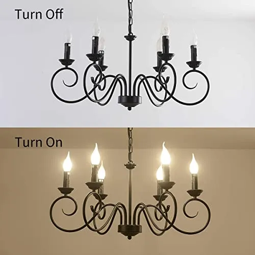 JIINOO Lustre Style Traditionnel Pays, Vintage Bougie Réglable en Hauteur Suspension Luminaire Lustre Suspendu en Fer, 6 E14 Lumières Ferme Classique Pendentif Éclairage Luminaire pour Cuisine Salon