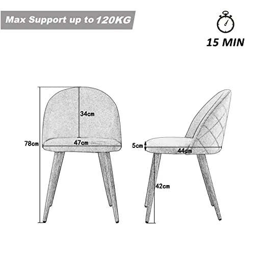 OFCASA Lot de 2 Chaises de Salle à Manger de Velours Chaise de Cuisine rembourrée en Tissu Chaise avec Jambes en Métal Chaise Lot de 2 chaises Gris