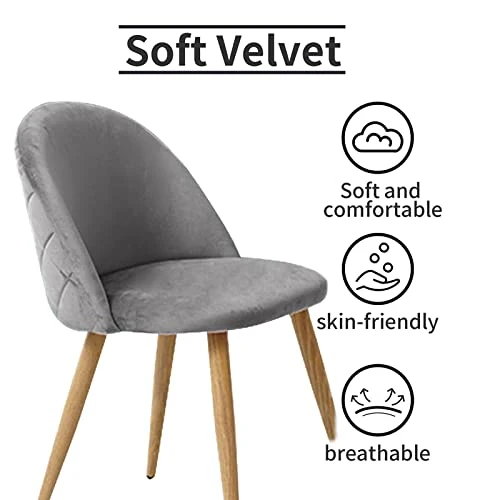 OFCASA Lot de 2 Chaises de Salle à Manger de Velours Chaise de Cuisine rembourrée en Tissu Chaise avec Jambes en Métal Chaise Lot de 2 chaises Gris