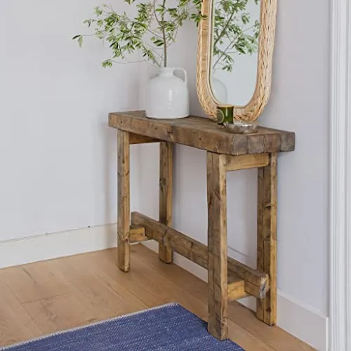 HANNUN - Table Console Zinek | Console Meuble d'entrée 120 x 85 Cm | Design Rustique | Table d'Appoint en Bois Massif d'Épicéa Recyclé Durable | Bout de Canapé pour l'Entrée Couloir Chambre Salon