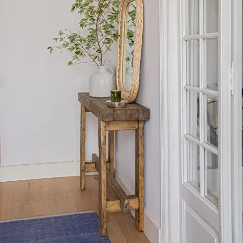 HANNUN - Table Console Zinek | Console Meuble d'entrée 120 x 85 Cm | Design Rustique | Table d'Appoint en Bois Massif d'Épicéa Recyclé Durable | Bout de Canapé pour l'Entrée Couloir Chambre Salon