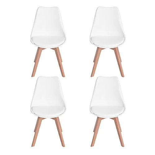 H.J WeDoo Lot de 4 chaises de Salle à Manger scandinaves, Chaises Rétro Bois de hêtre Massif- Blanc