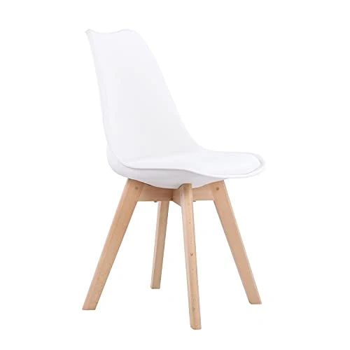 H.J WeDoo Lot de 4 chaises de Salle à Manger scandinaves, Chaises Rétro Bois de hêtre Massif- Blanc