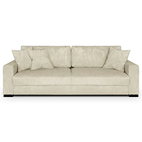 HOMIFAB Canapé Convertible 3 Places en Velours côtelé Beige avec Coffre de Rangement - Robin