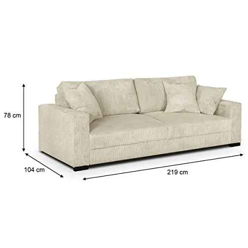 HOMIFAB Canapé Convertible 3 Places en Velours côtelé Beige avec Coffre de Rangement - Robin