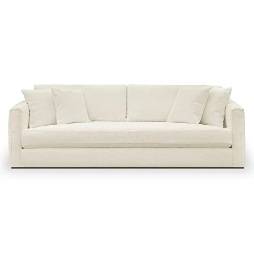 HOMIFAB Canapé 3 Places avec 4 Coussins déco en Tissu Bouclette écru - Collection Denver