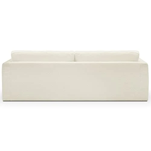 HOMIFAB Canapé 3 Places avec 4 Coussins déco en Tissu Bouclette écru - Collection Denver