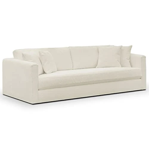 HOMIFAB Canapé 3 Places avec 4 Coussins déco en Tissu Bouclette écru - Collection Denver