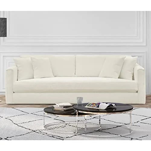 HOMIFAB Canapé 3 Places avec 4 Coussins déco en Tissu Bouclette écru - Collection Denver
