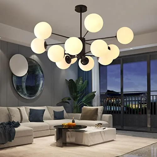 Lampe À Suspension E27 Moderne Décoration créative Salon Pendentif Lumière Fer forgé Pendante Lumière Boule De Verre Plafonnier Abat-Jour Blanc Bureau Cuisine Chambre À Manger bar Lustre