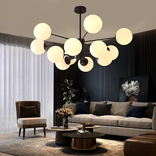 Lampe À Suspension E27 Moderne Décoration créative Salon Pendentif Lumière Fer forgé Pendante Lumière Boule De Verre Plafonnier Abat-Jour Blanc Bureau Cuisine Chambre À Manger bar Lustre