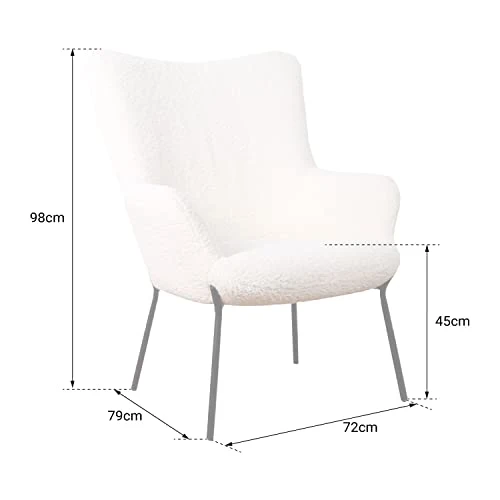 Happy Garden Fauteuil EIRA, en Tissu Bouclette écru, Effet Peau de Mouton, piétement en métal