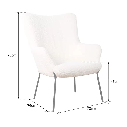 Happy Garden Fauteuil EIRA, en Tissu Bouclette écru, Effet Peau de Mouton, piétement en métal