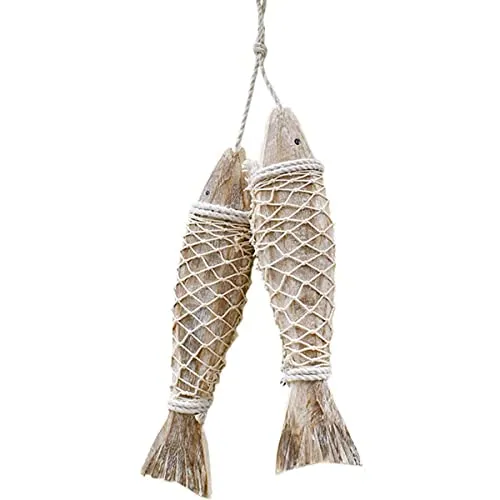 2 Pièces Décoration de Poisson en Bois, Art Mural Suspendu de Poisson en Bois, Ornement de Poisson en Bois Nautique Antique, Art Mural sur Le thème de la Plage pour la décoration Murale de la Maison