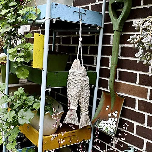 2 Pièces Décoration de Poisson en Bois, Art Mural Suspendu de Poisson en Bois, Ornement de Poisson en Bois Nautique Antique, Art Mural sur Le thème de la Plage pour la décoration Murale de la Maison