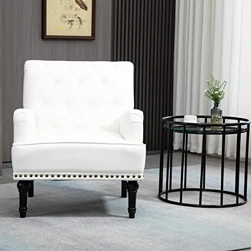 SEPNINE Fauteuil Classique en Cuir synthétique - pour Salon et Chambre - Charge maximale : 150 kg (Blanc)