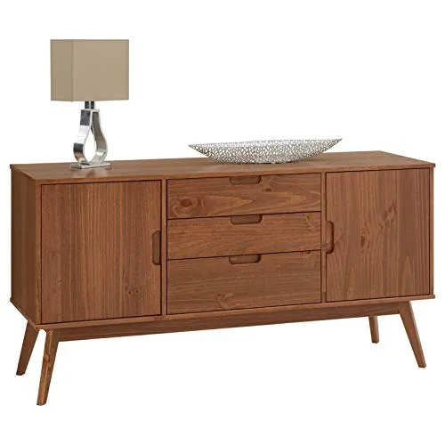 IDIMEX Buffet Tivoli Style scandinave Design Vintage Nordique Commode bahut vaisselier avec 3 tiroirs et 2 Portes battantes, en pin Massif lasuré Brun foncé