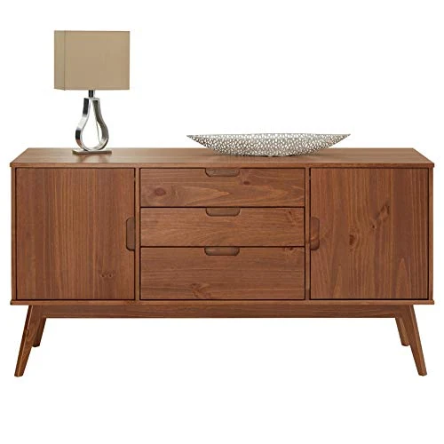 IDIMEX Buffet Tivoli Style scandinave Design Vintage Nordique Commode bahut vaisselier avec 3 tiroirs et 2 Portes battantes, en pin Massif lasuré Brun foncé