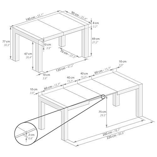 MOBILI FIVER, Table Extensible Cuisine, Iacopo, Chêne Naturel, 140 x 90 x 77 cm, Mélaminé, Made in Italy