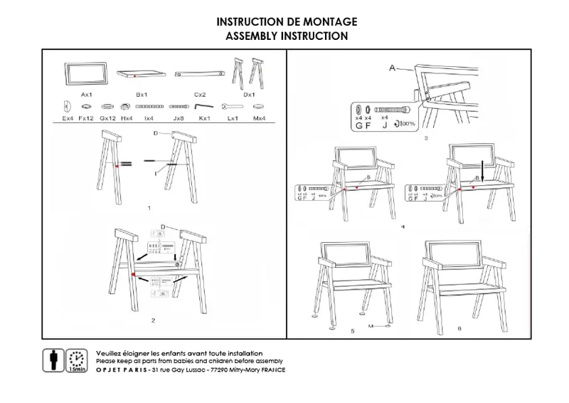 OPJET Chaise, Rotin, Noir, Midi
