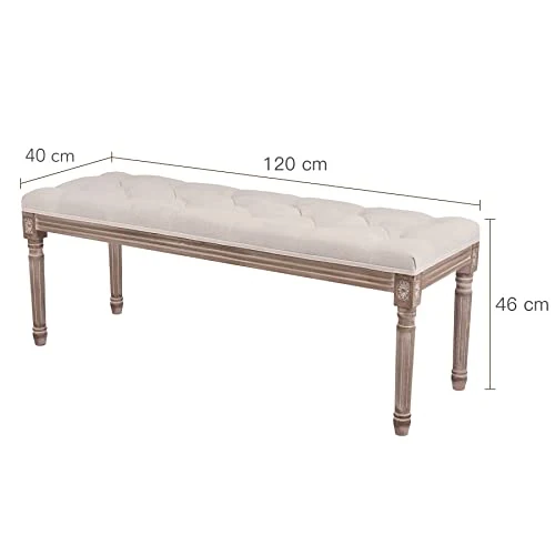VONLUCE Banc Banquette Design Classique, Banc Rembourrée en Tissu, Banc Capitonné en Lin et Bois Massif pour Chambre Salle à Manger Salon Couloir Piano (120 x 40 x 46 cm)