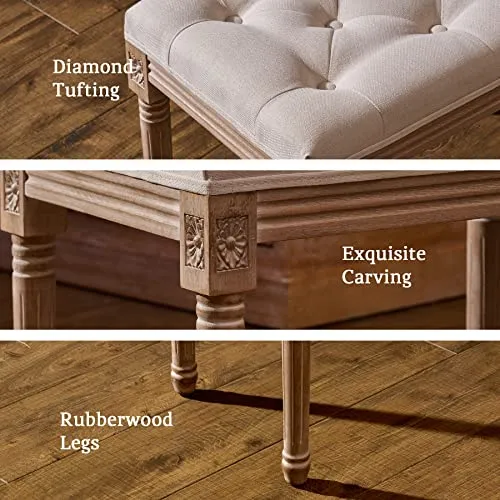 VONLUCE Banc Banquette Design Classique, Banc Rembourrée en Tissu, Banc Capitonné en Lin et Bois Massif pour Chambre Salle à Manger Salon Couloir Piano (120 x 40 x 46 cm)
