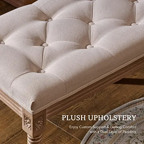 VONLUCE Banc Banquette Design Classique, Banc Rembourrée en Tissu, Banc Capitonné en Lin et Bois Massif pour Chambre Salle à Manger Salon Couloir Piano (120 x 40 x 46 cm)