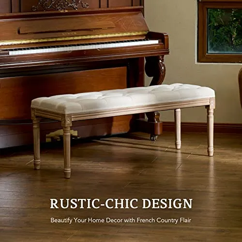 VONLUCE Banc Banquette Design Classique, Banc Rembourrée en Tissu, Banc Capitonné en Lin et Bois Massif pour Chambre Salle à Manger Salon Couloir Piano (120 x 40 x 46 cm)