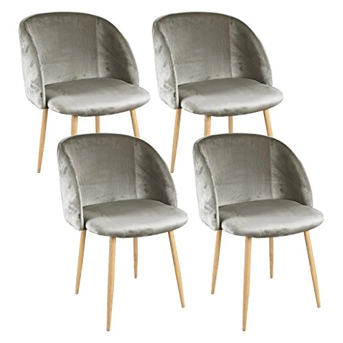 Zons YPOS lot 4 chaises Salle a Manger en Velours 55.5x60xH83cm Taupe