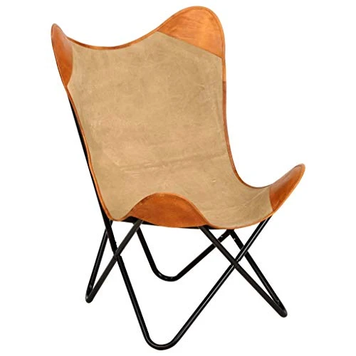 vidaXL Butterfly Fauteuil Papillon en Cuir véritable Marron