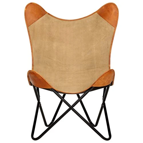 vidaXL Butterfly Fauteuil Papillon en Cuir véritable Marron