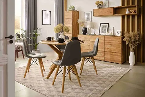 Nordic Story Table de salle à manger ronde en chêne massif idéal pour la cuisine, le salon, les meubles style nordique scandinave (105 x 105 x 75 cm)