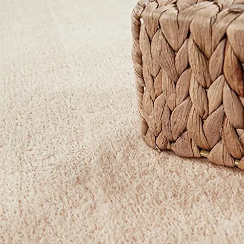 Tapis Rond Salon Tapis Poil Ras Moderne Moelleux Lavable Monochrome, Dimension:Ø 200 cm Rond, Couleur:Beige