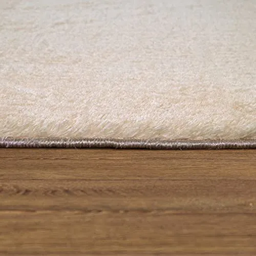 Tapis Rond Salon Tapis Poil Ras Moderne Moelleux Lavable Monochrome, Dimension:Ø 200 cm Rond, Couleur:Beige