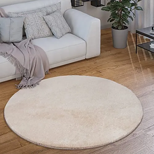 Tapis Rond Salon Tapis Poil Ras Moderne Moelleux Lavable Monochrome, Dimension:Ø 200 cm Rond, Couleur:Beige