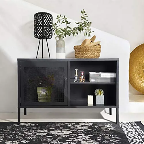 MEUBLE COSY Grand Espace Armoire métallique, Armoire de rangement en métal à 2 couches, 1 Portes Métal Meuble de Bureau Armoire, Buffet de rangement, Armoire avec étagère Noir
