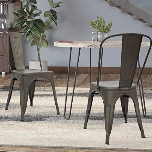 GrandCA Home Lot de 4 Chaises de Salle à Manger Empilables en Métal Chaises de Cuisine de Style Intérieur et Extérieur en Détresse, Marron