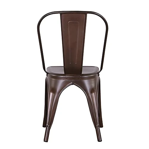 GrandCA Home Lot de 4 Chaises de Salle à Manger Empilables en Métal Chaises de Cuisine de Style Intérieur et Extérieur en Détresse, Marron