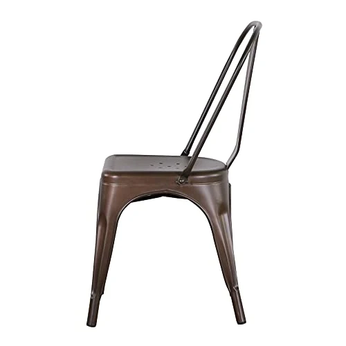 GrandCA Home Lot de 4 Chaises de Salle à Manger Empilables en Métal Chaises de Cuisine de Style Intérieur et Extérieur en Détresse, Marron