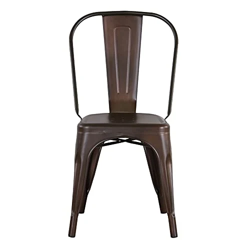 GrandCA Home Lot de 4 Chaises de Salle à Manger Empilables en Métal Chaises de Cuisine de Style Intérieur et Extérieur en Détresse, Marron