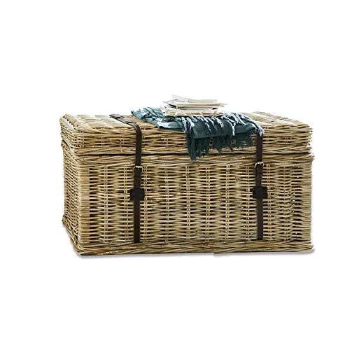 Loberon Malle Finette - Bois d'acajou, Rotin, Cuir de Buffle - H/L/P env. 50/95/45 cm - Marron